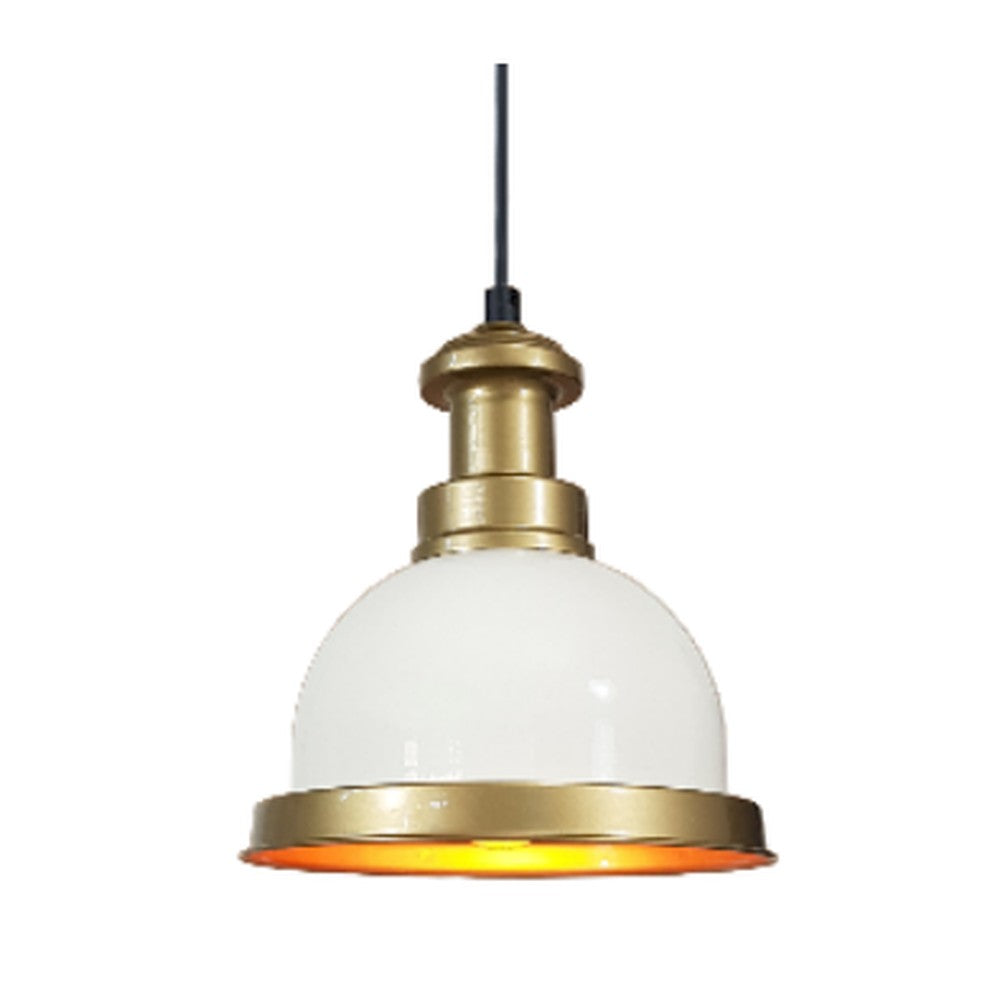 Cream & Brass Dome Pendant Light