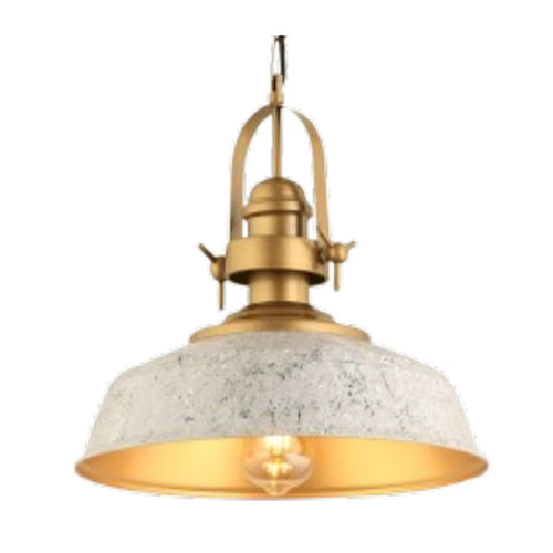 Brass Yoke Barn Pendant Light Cream Marble Effect