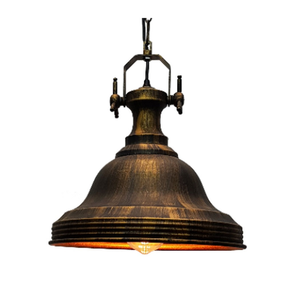 Yoke Ribbed Bell Pendant Light Gilded Patina