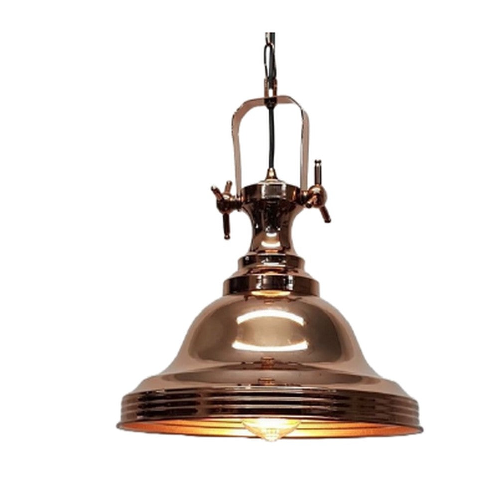 Yoke Ribbed Bell Pendant Light Copper Plated