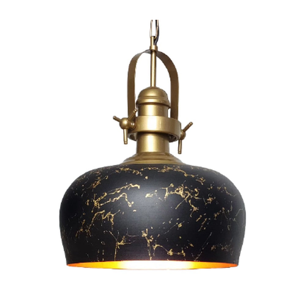 Brass Yoke Bell Pendant Light Black Marble Effect