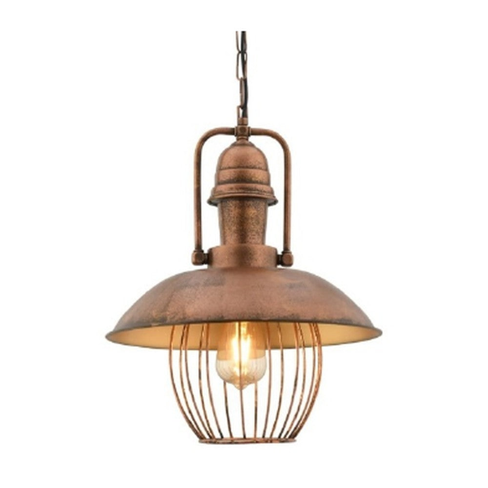 Wire Cage Yoke Pendant Light Copper Patina