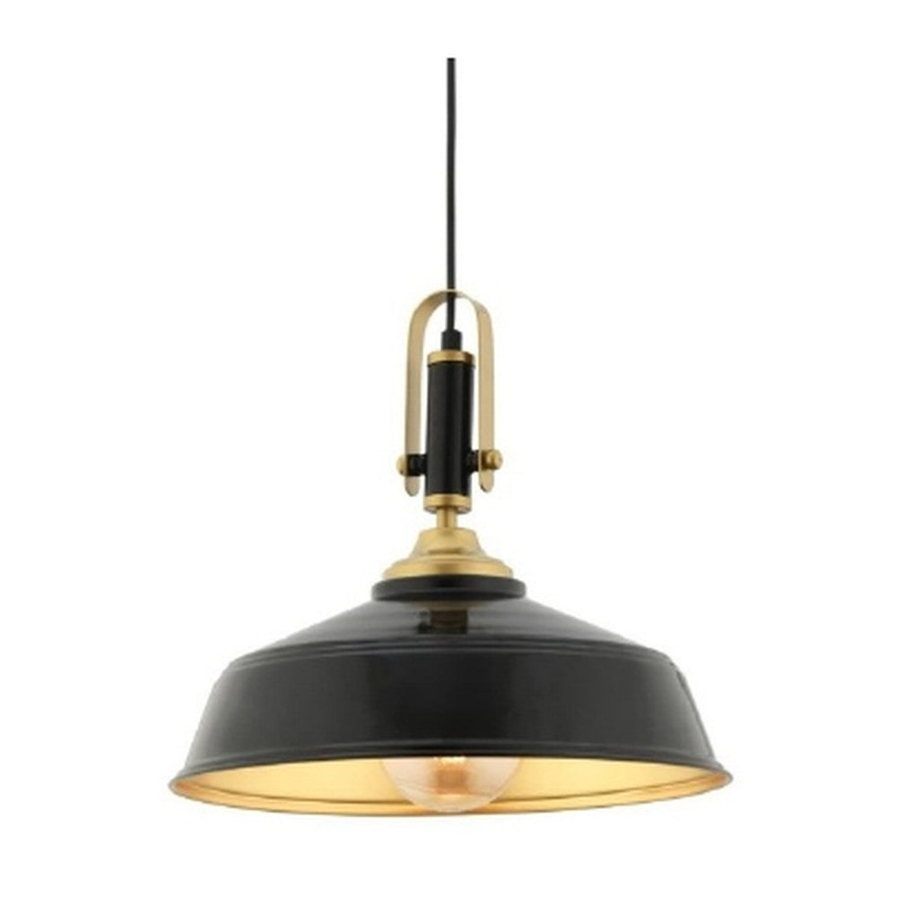 Brass Stem Barn Pendant Light Glossy Black
